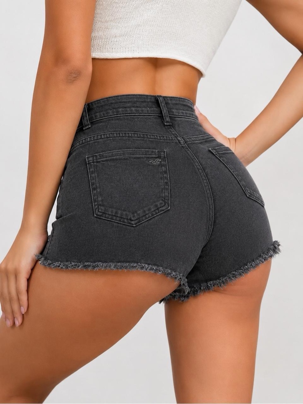 Hollister Black Denim Shorts Size 0 Y2K High Rise Frayed Shorts